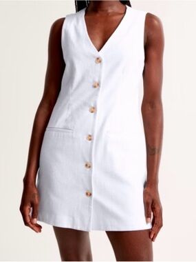 Abercrombie and Fitch V-Neck Button Front White Sleeveless Dress